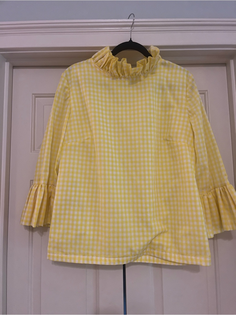 Elizabeth Wilson Designs Yellow Gingham Ruffle Neck Blouse